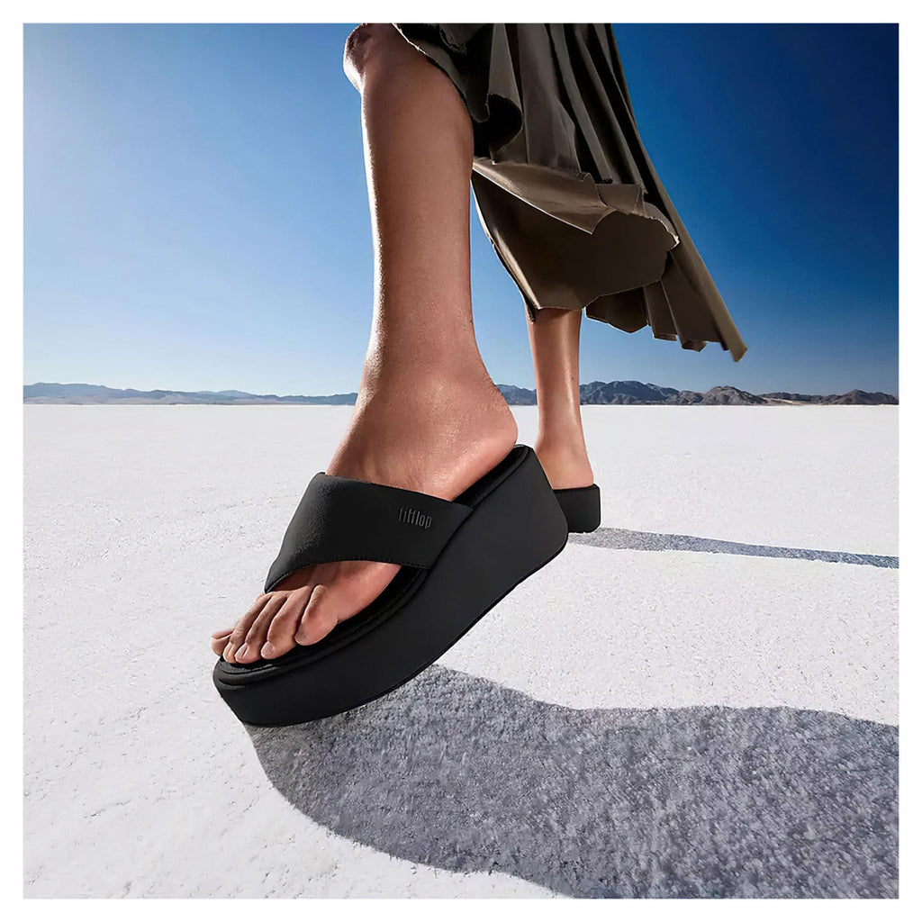 Women's FitFlop PlatFForms Wedge Toe-Post Sandal ALL BLACK JL6-090