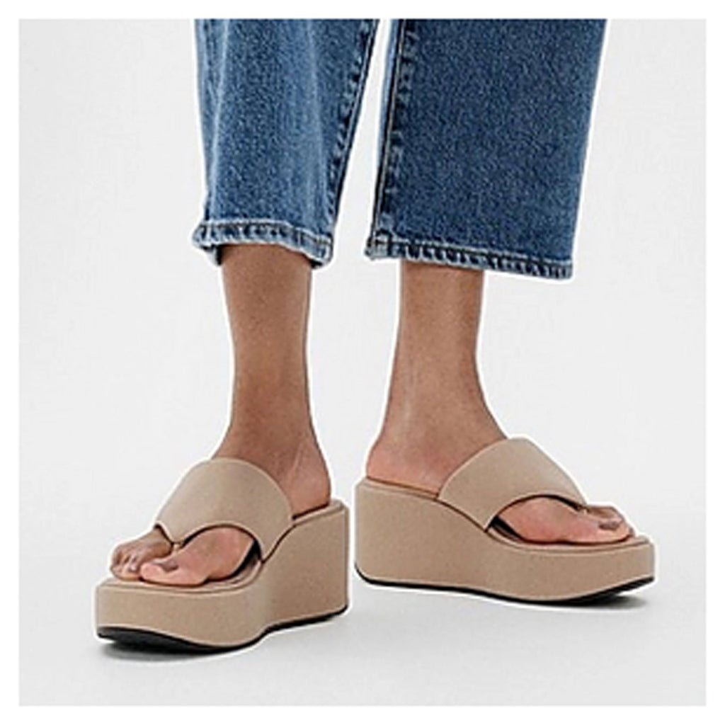 Women's FitFlop PlatFForms Wedge Toe-Post Sandal CLASSIC BEIGE JL6-B41