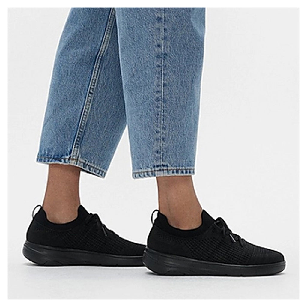 Women's FitFlop SUPER-Q Knit Slip-On Laced Sneaker ALL BLACK JM1-090
