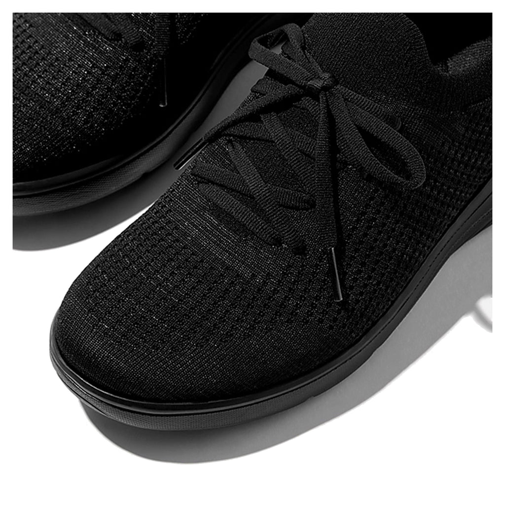 Women's FitFlop SUPER-Q Knit Slip-On Laced Sneaker ALL BLACK JM1-090