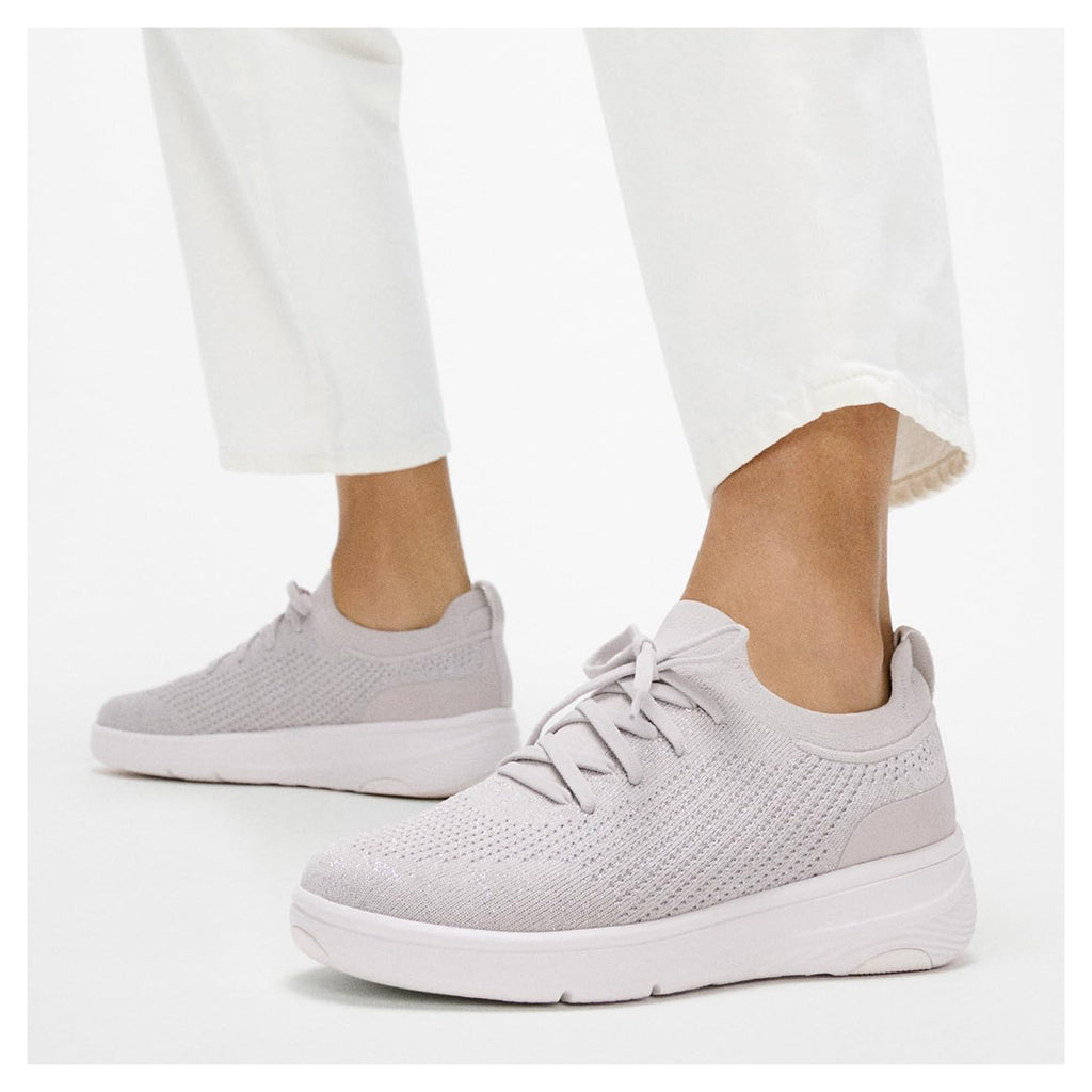Women's FitFlop SUPER-Q Knit Slip-On Laced Sneaker GREY SILVER JM1-B93