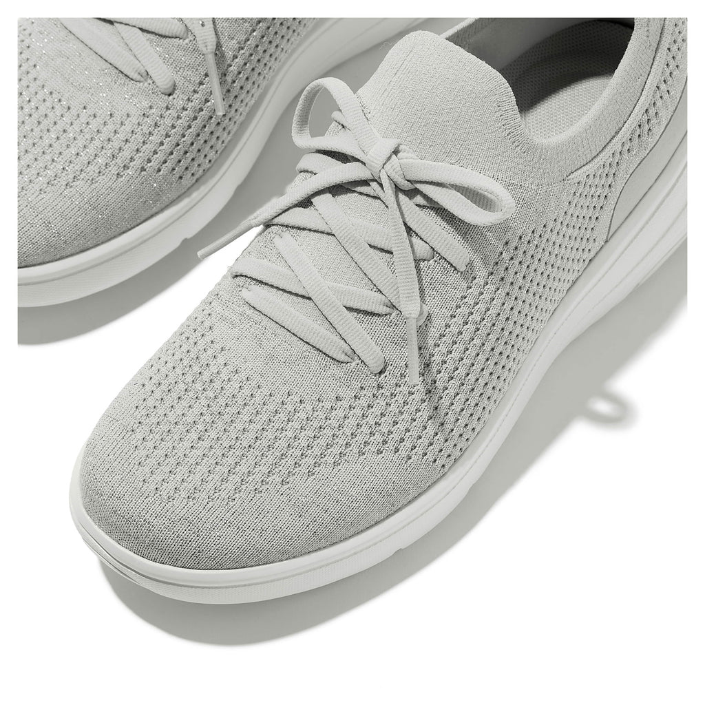 Women's FitFlop SUPER-Q Knit Slip-On Laced Sneaker GREY SILVER JM1-B93