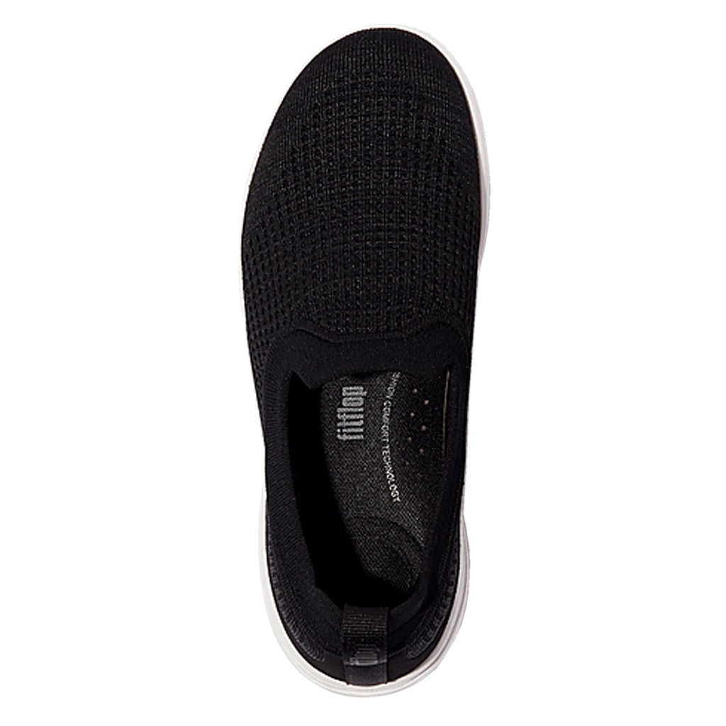 Women's FitFlop SUPER-Q Knit Slip-On Sneaker BLACK  WHITE JM2-001