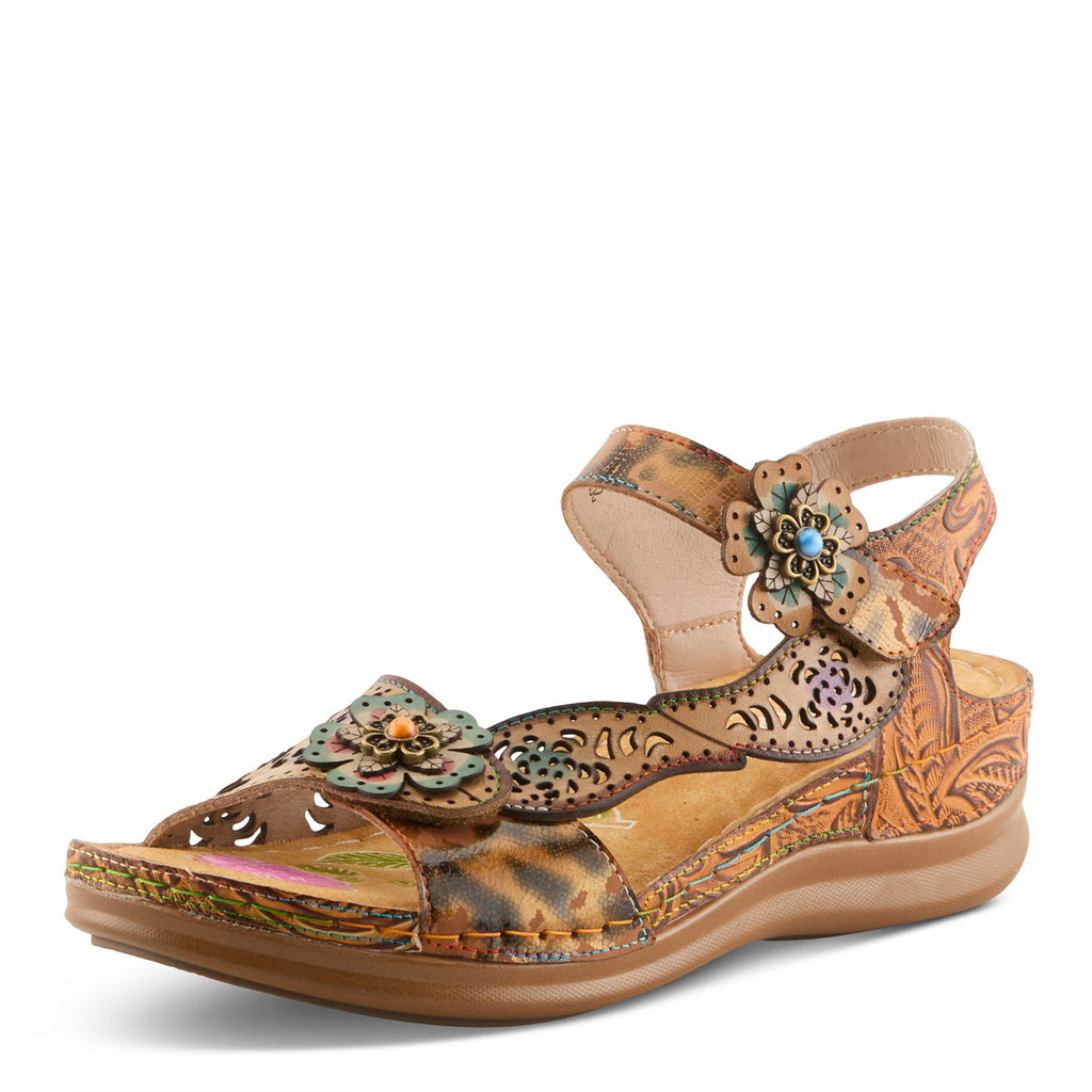 Women's L'Artiste By Spring Step Script Sandal TAN MULTI SCRIPT-TNM