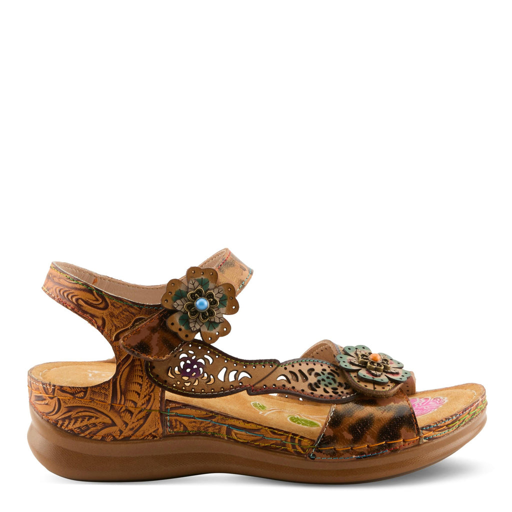 Women's L'Artiste By Spring Step Script Sandal TAN MULTI SCRIPT-TNM