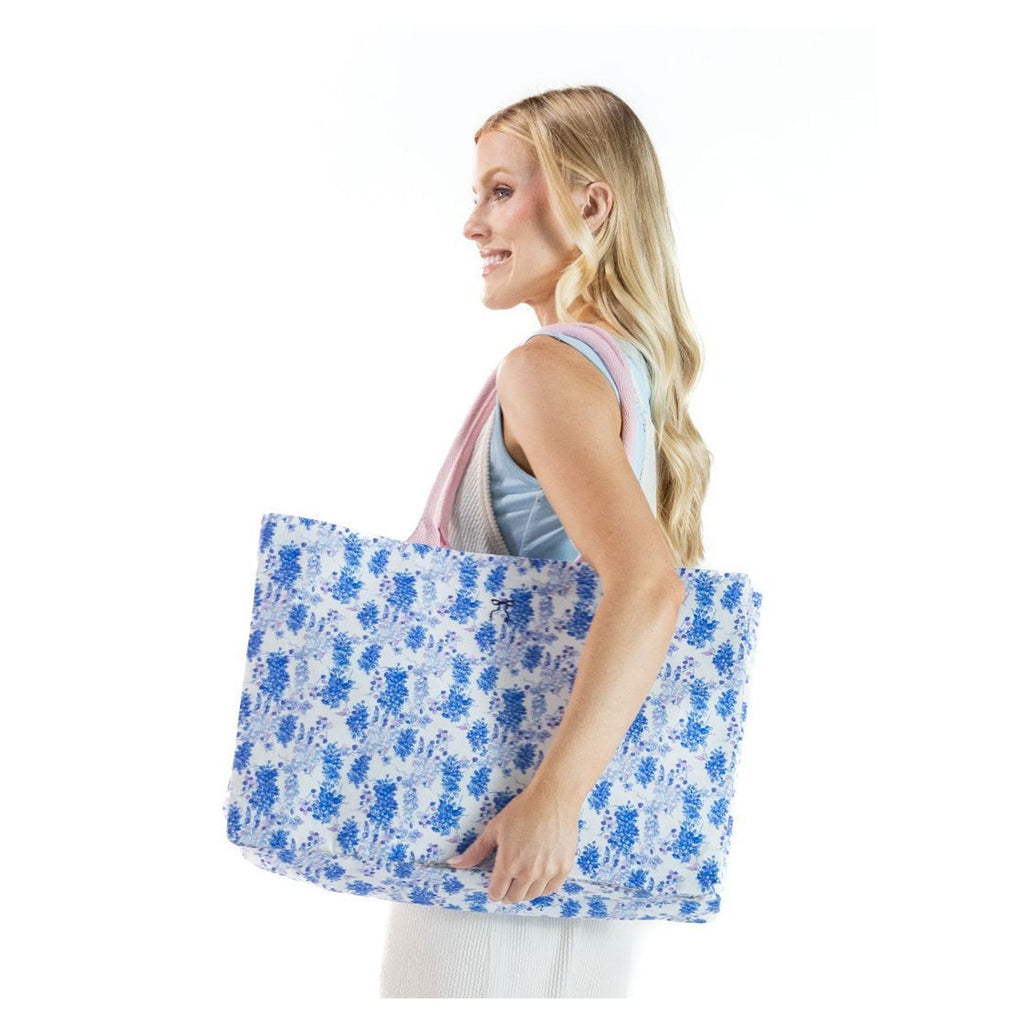 Simply Southern Extra Large Canvas Tote Bag WHITE BLUE SEA-FLRVN
